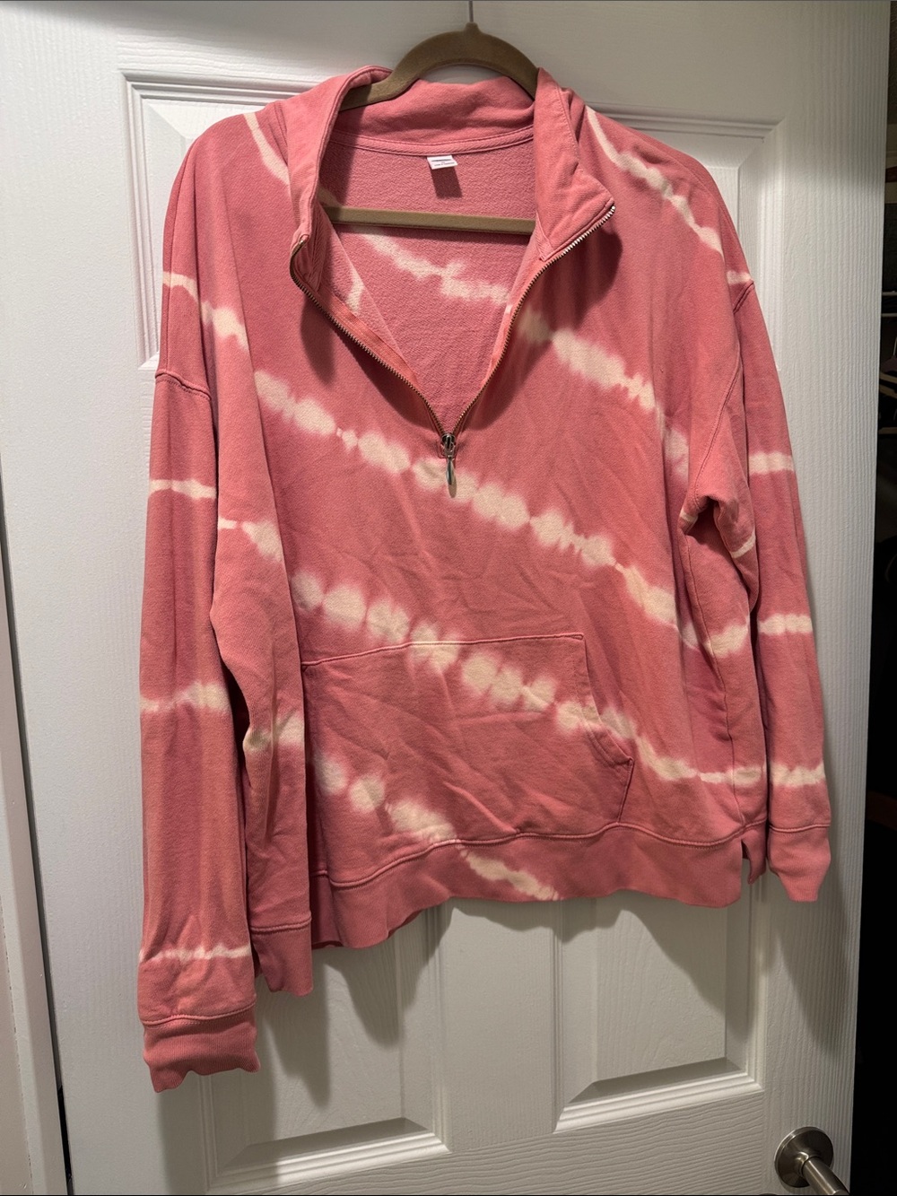 Old Navy Pink and White Tie-Dye Half-Zip Hoodie